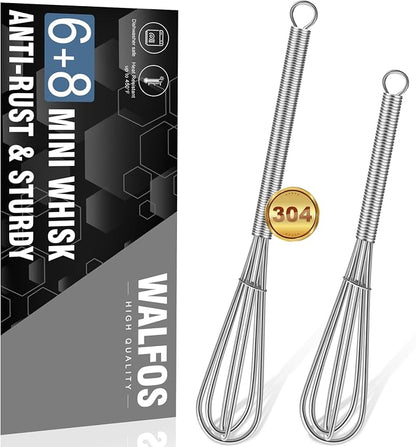 Walfos Mini Whisk, Non-Rust 304 Stainless Steel, 6+8 Inch, Heat Resistant 450 by Walfos