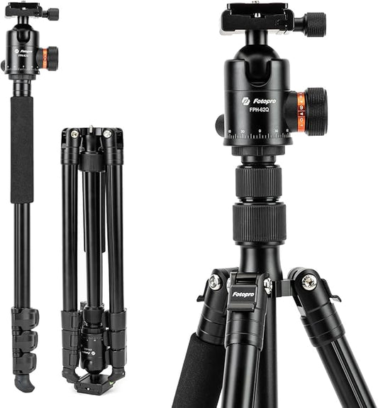 Fotopro 78" Camera Tripod, Aluminum Compact Travel Tripod and Monopod with 360° Ball Head Quick Release Plate, Professional Camera Tripod for DSLR, Load up 17.63lbs