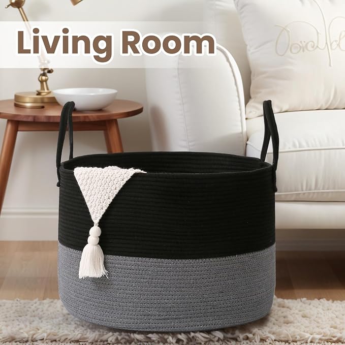 Woven Blanket Basket, 65L Large Rope Storage Bin - Image 5