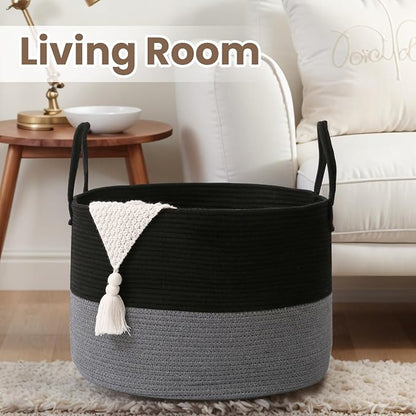 Woven Blanket Basket, 65L Large Rope Storage Bin - Image 5