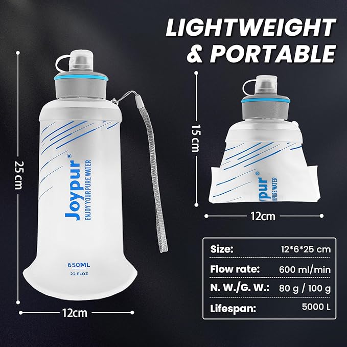 Water Filter Survival - 650ml Collapsible Water Bottle with Filter Squeeze Filter Bottle Befree or Peak Series for Hiking Backpacking Camping,with NSF/FDA Certification BPA-Free(White)