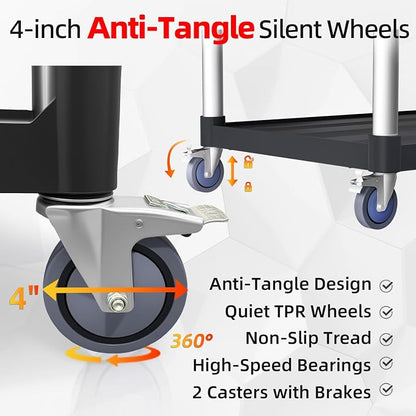 Plastic Utility Cart with Anti-Tangle Wheels, Solid Armrests, 350 Lbs Heavy - Image 3