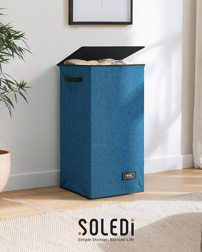 SOLEDI Laundry Hamper with Lid 100L Large & Tall Collapsible Laundry Baskets, Clothes Hamper with Bag Removable Easy to Carry, Dirty Hampers for Bedroom, Bathroom, Dorm, College, Blue