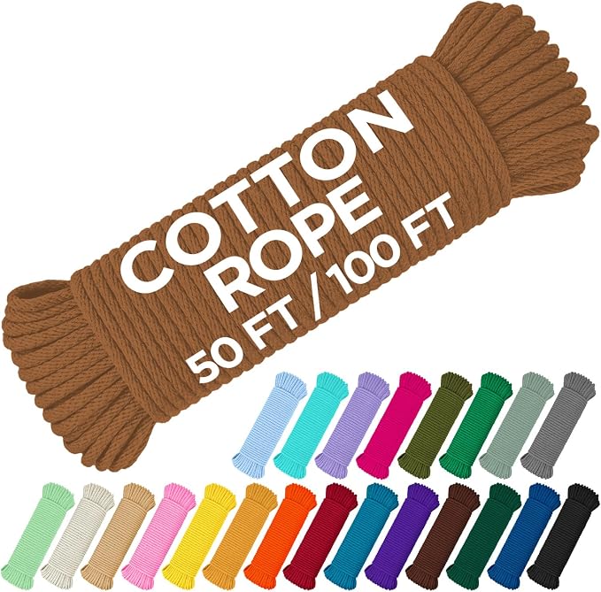 TECEUM Cotton Rope 3/16” – 50 FT – Strong All-Purpose Braided Rope – Natural by TECEUM