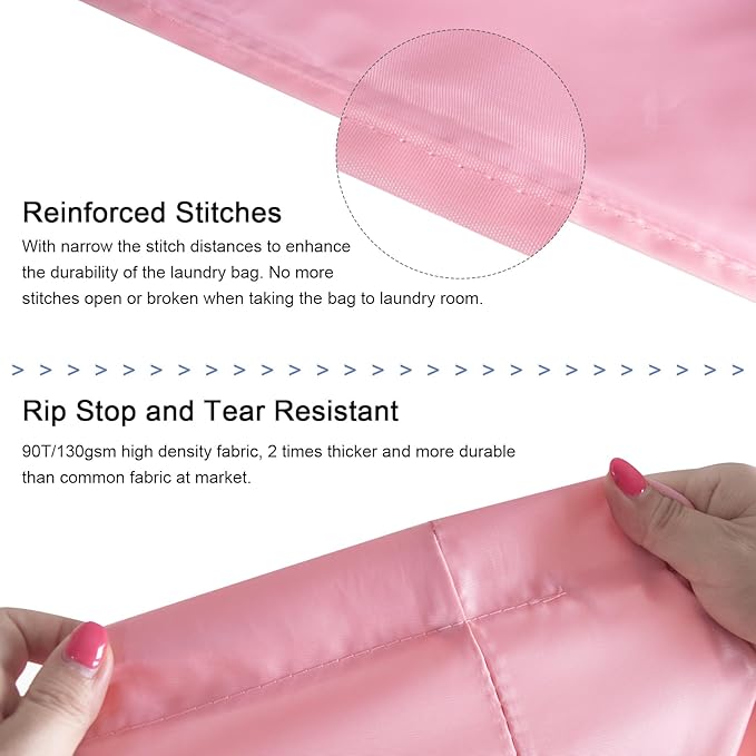 Polecasa Heavy Duty Large Laundry Bag with 130gsm Tear Resistant Fabric and Handles, Easy to Carry Durable Dirty Clothes Drawstring Bag, Perfect for College Dorm, Travel - 28”x36”, Pink