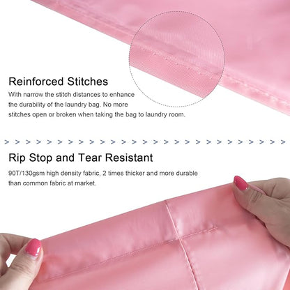 Polecasa Heavy Duty Large Laundry Bag with 130gsm Tear Resistant Fabric and Handles, Easy to Carry Durable Dirty Clothes Drawstring Bag, Perfect for College Dorm, Travel, 2 Pack 28”x36”, Pink
