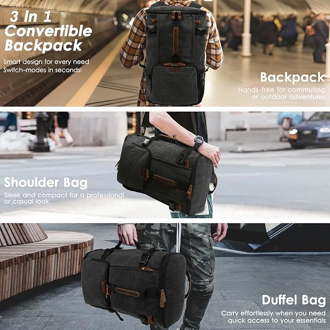 G-FAVOR Travel Backpack for Men, 40L Flight Approved Carry On Backpack, Water Resistant Canvas Weekender with 17.3" Laptop Sleeve, Convertible Duffel Bag for Airplane, Business & Travel