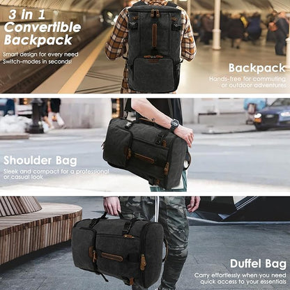 G-FAVOR Travel Backpack for Men, 40L Flight Approved Carry On Backpack, Water Resistant Canvas Weekender with 17.3" Laptop Sleeve, Convertible Duffel Bag for Airplane, Business & Travel