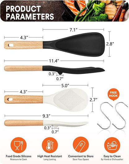 Cooking Spoon and Rice Scooper for Nonstick Cookwares, Wood Handle Spoon for - Image 2