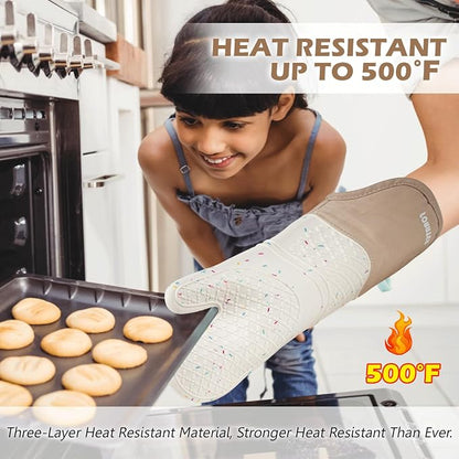 Extra Long Oven Mitts and Potholders 6Pcs Set, 500°F Heat Resistant Kitchen - Image 7