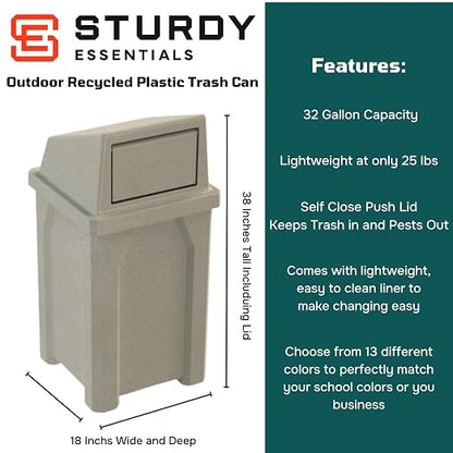 32 Gallon Square 100% Recycled Plastic Heavy Duty Commercial Outdoor or Indoor - Image 2