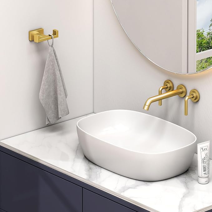 Angle Simple Double Towel Hook Brushed Gold 2 PCS, SUS304 Stainless Steel - Image 2