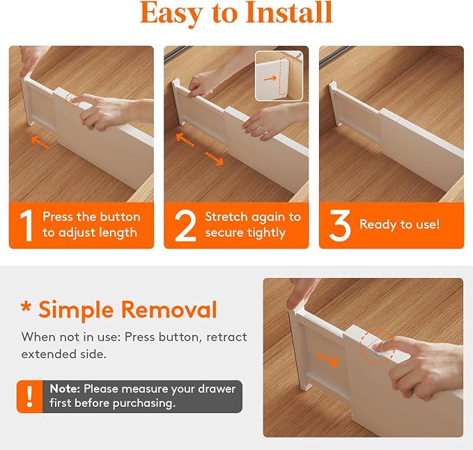Lifewit 4 Pack 6" High Drawer Dividers 34-56cm/13.5-22" Adjustable Drawer - Image 3