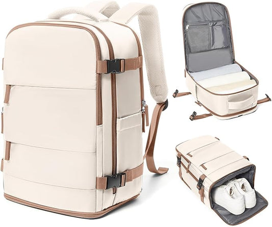 coowoz Travel Backpack Carry On for Women Man Gym Backpacks with Laptop Compartment Mochila de Viaje Teacher Personal Item Backpack Airplane Accessories Must Haves Beige Brown Small