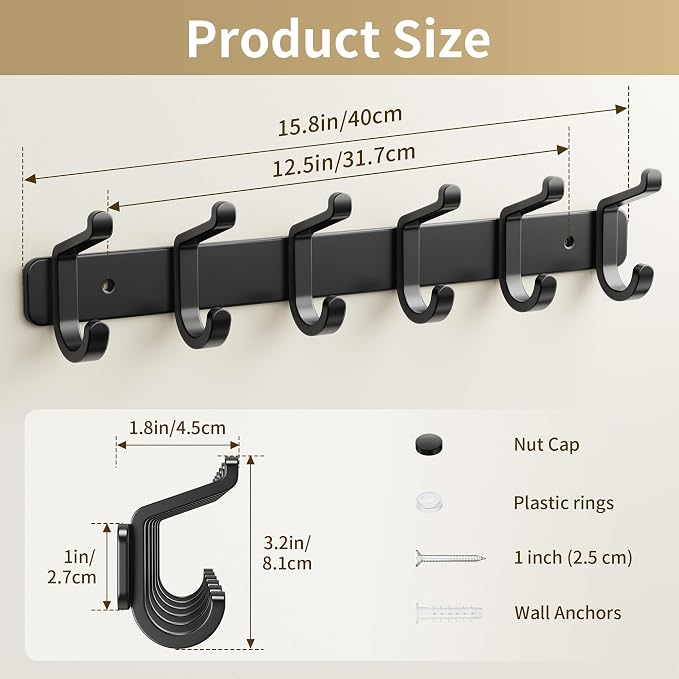 Coat Rack Wall Mounted Heavy-Duty: Metal Coat Hanger 6 Hooks - Image 6