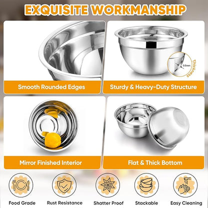 TeamFar Mixing Bowl Set of 5, 4.5/3/1.5/1/0.7 QT, Stainless Steel Metal Nesting - Image 4