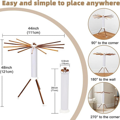 Portable Teak Tripod Clothes Drying Rack, Foldable Space-Saving Design - Image 4