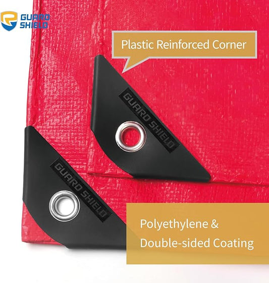 GUARD SHIELD Red Tarp 16x20 Feet Tarps High Visibility Outdoor Poly Cover Lightweight 6mil