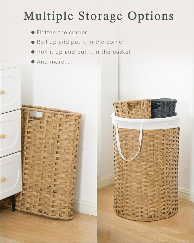 Laundry Hamper with Lid Laundry Basket with Lid 19.0 Gal Round Wicker Laundry - Image 5