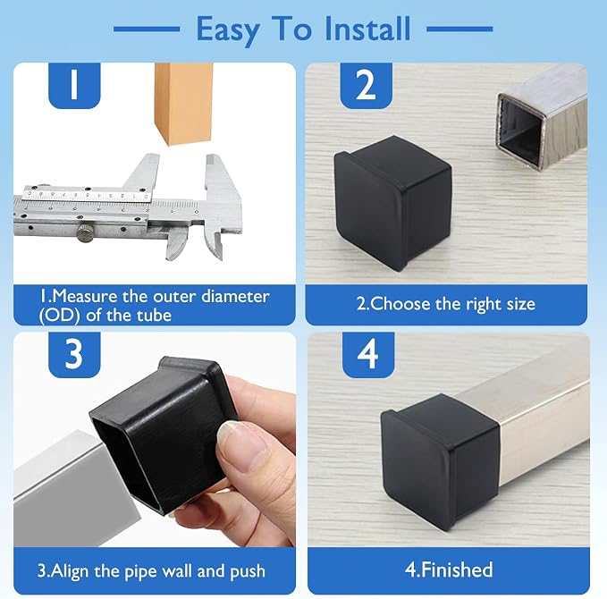 16 Pcs 1" x 1" Square Rubber Chair Leg Caps, PVC Table Leg Covers, Flexible & - Image 5