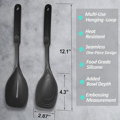 2 Pack Large Silicone Cooking Spoon, Non-Stick Slotted and Solid Spoon set - Image 2