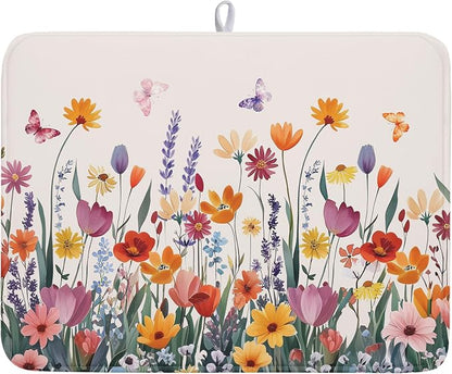 Kawani Spring Summer Flowers Dish Drying Mat by Kawani