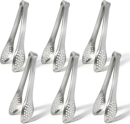 6 PCS Silver Serving Tongs for Party 7 Inch Stainless Steel Serving Utensils by IAXSEE