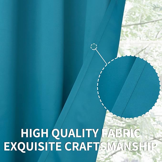BGment Peacockblue Blackout Curtains 45 Inches Long for Bedroom Kitchen Window - Short Thermal Insulated Drapes Room Darkening with Rod Pocket for Cafe Bathroom, 42 x 45 Inch, 2 Panels