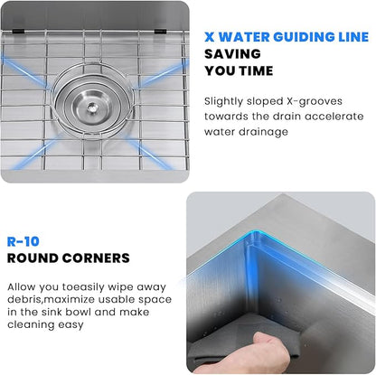 POPFLY 28 x 20 Inch Kitchen Sink, 28 Inch Stainless Steel Top Mount Drop in Workstation Sink, 9-Inch Deep Handmade Sinks with Cutting Board & Strainer, Brushed Nickel（28×20×9）