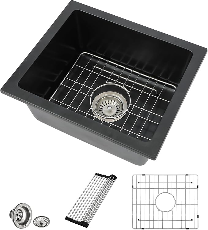 18 Granite Composite Bar Sink - Donsdey 18”×16” Undermount Granite Kitchen Sink Black Quartz Classic Composite Under Counter Single Bowl Bar Prep RV Sinks Basin