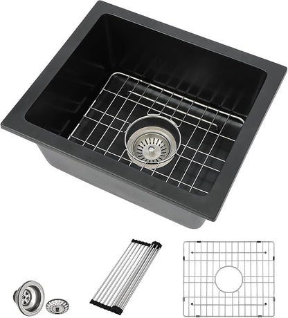 18 Granite Composite Bar Sink - Donsdey 18”×16” Undermount Granite Kitchen Sink Black Quartz Classic Composite Under Counter Single Bowl Bar Prep RV Sinks Basin