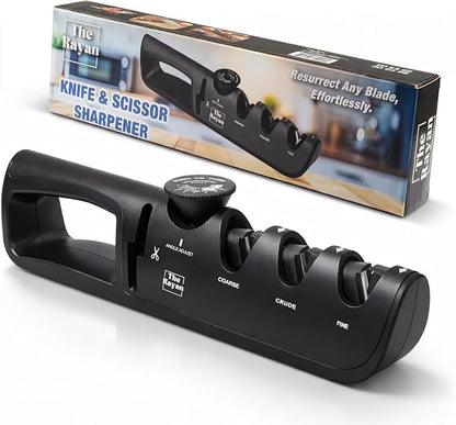 Knife Sharpener, 4-in-1 with Non-Slip Base and Adjustable Angle Guide, Steel by Unknown