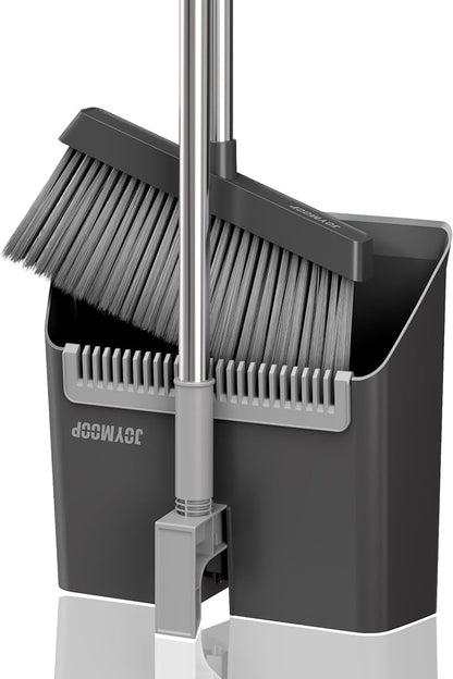 JOYMOOP Black Broom and Dustpan Set, Upright Angle Design by JOYMOOP
