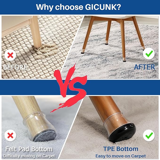 28 Pcs Chair Leg Sliders for Carpet, Square Chair Leg Floor Protectors Glides - Image 4
