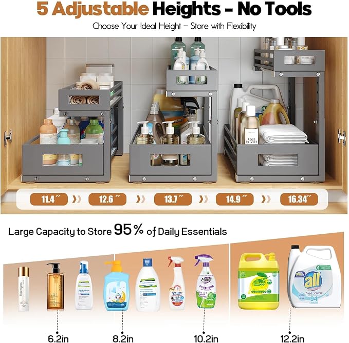 2-Pack Under Sink Organizers and Storage, 2-Tier L Shape Pull Out Cabinet - Image 5