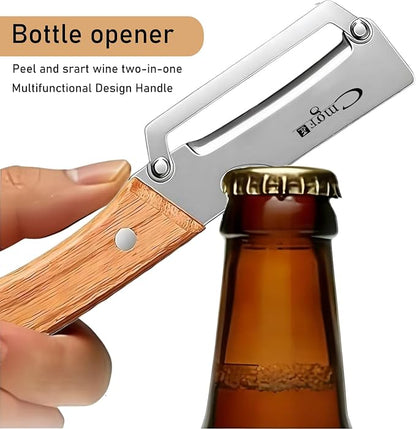 Multifunctional Vegetable Peeler, Wooden Handle & Bottle Opener Stainless Steel - Image 3