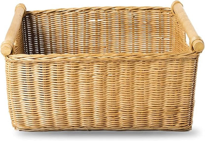 The Basket Lady Pole Handle Wicker Storage Basket, 18 in L x 14.5 in W x 9 in H - Image 3