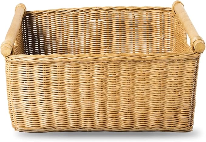 The Basket Lady Pole Handle Wicker Storage Basket, 16 in L x 12 in W x 8.25 in H - Image 3
