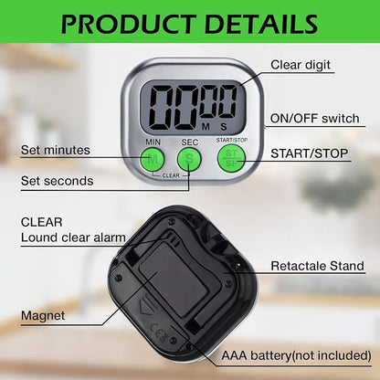 Leumoi 24 Pcs Digital Kitchen Timers Magnetic Back Timers Bulk Large Screen - Image 3