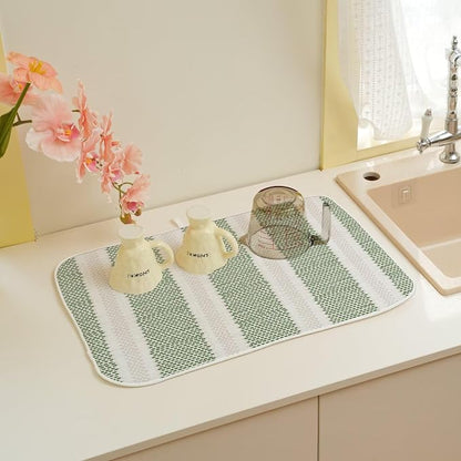 Boho Sage Green Dish Drying Mat 18 x 24 inch Modern Geometry Polka Dot Striped - Image 6
