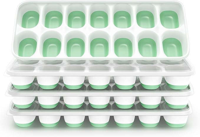 ChefAide Ice Cube Tray with Lid, 4 Packs 56 Cubes Durable Stackable Ice Cube by ChefAide