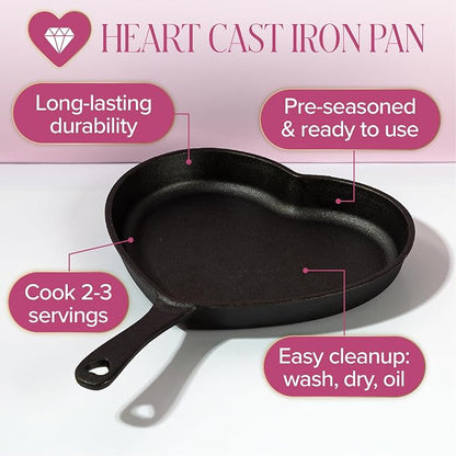 Paris Hilton Pre-Seasoned Cast Iron Heart Skillet Pan, Heavy-Duty Frying Pan - Image 2