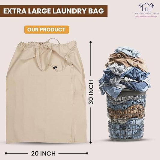LFH Home Large Premium 100% Cotton Canvas Laundry Bag with Drawstring and Handles Heavy Duty, Multi-Use, and Washable for Home, Travel, College or Storage 20x30 (Pack of 4)-Natural