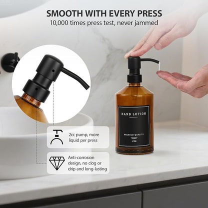 Amber Glass Soap Dispenser, Bathroom Hand Soap Dispensers - Image 3