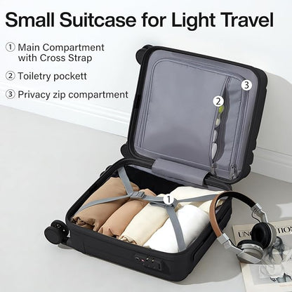 Hanke 14 Inch Underseat Carry On Luggage with Wheels Hard Shell Suitcases Carry On Bag Lightweight Small Mini Suitcase Tsa Luggage for Travel.（Jet Black）