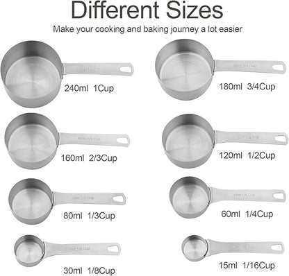 Measuring Cup Set of 8, 18/8 Stainless Steel Measuring Cups - Image 4