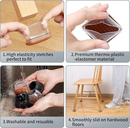Ezprotekt 24 Pcs XL Square Clear Chair Leg Floor Protectors, Silicone Felt - Image 7