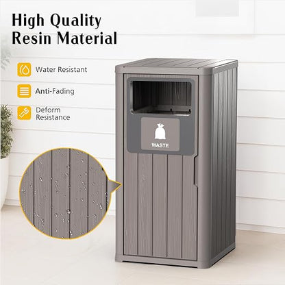 ROJIK 35" Tall Outdoor Trash Can, Weatherproof Resin Garbage Indoor Durable - Image 4