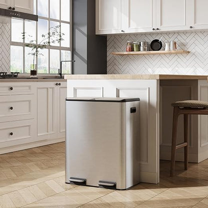 WLIVE 2 x 8 Gallon / 2 x 30 Liter Dual Trash Can, Stainless Steel Double - Image 2