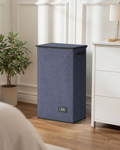 SOLEDI Laundry Hamper with Lid 100L Large & Tall Collapsible Laundry Basket, Clothes Hamper with Bag Removable Easy to Carry, Dirty Hampers for Bedroom, Bathroom, Dorm, College, Navy Blue